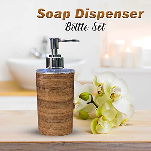 SHENRON Toothbrush Holder and Handwash Liquid Dispenser for Wash Basin, Bathroom and Sink, Combo Bathroom Accessories Set for Utility and Bathroom Décor (Wooden Brown) - Image 3