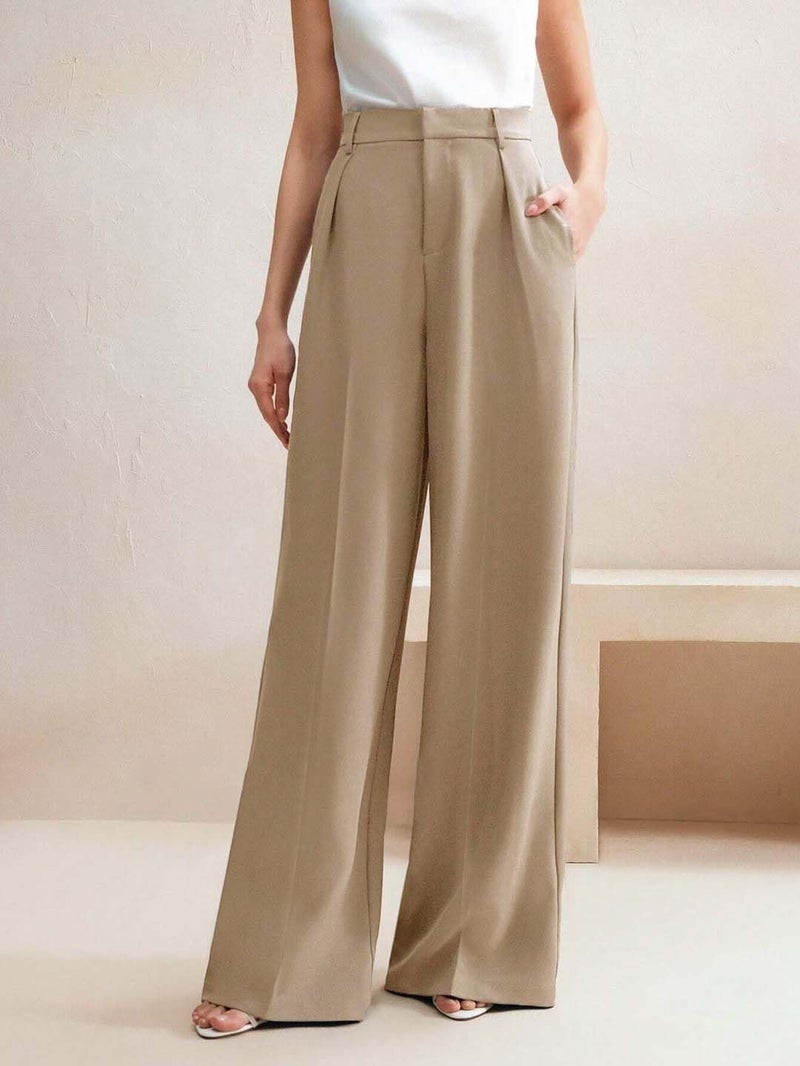 Kotty Korean Wide Leg Beige Pants for Women Fashion Wear (Beige,S)-KOTTYWOMENSPANT843S - Image 2