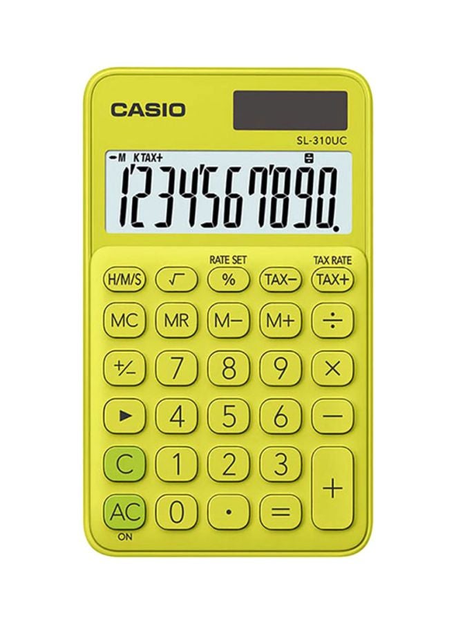 آلة حاسبة أساسية بشاشة سعة 10 أرقام طراز SL-310UC-YG-N-DC أصفر