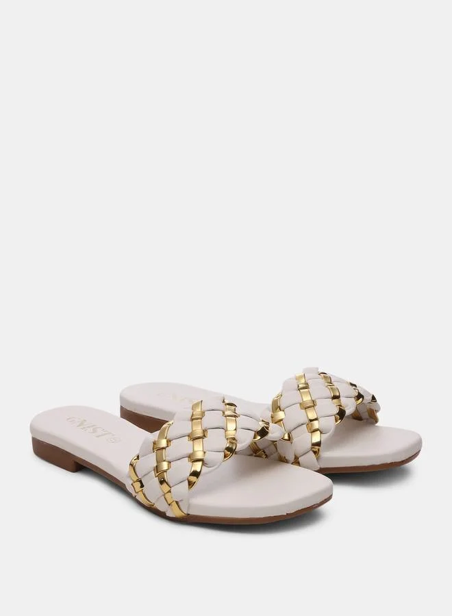 جنيست Metallic Detail Braided Design Flat Sandals by Styli