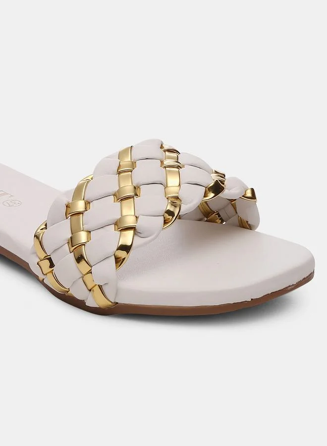جنيست Metallic Detail Braided Design Flat Sandals by Styli