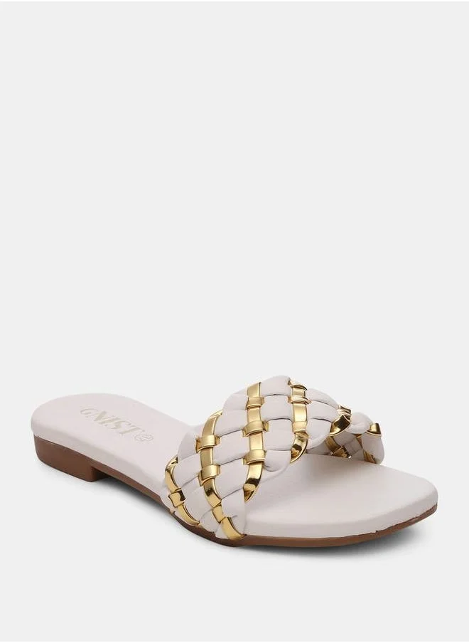 جنيست Metallic Detail Braided Design Flat Sandals by Styli