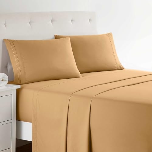 Clara Clark 4Piece California King Bed Sheets Set, Deep Pocket, Microfiber, Camel Gold - Image 1