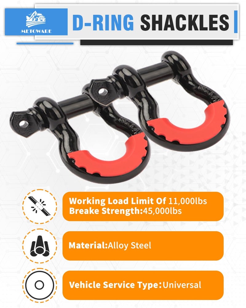 METOWARE Offroad Recovery Kit - 10 Ton Heavy Duty Winch Snatch Block Pulley, 3" x8' Tree Saver Strap and 2pk 3/4" D Ring Shackles - Image 4