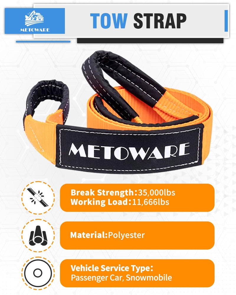 METOWARE Offroad Recovery Kit - 10 Ton Heavy Duty Winch Snatch Block Pulley, 3" x8' Tree Saver Strap and 2pk 3/4" D Ring Shackles - Image 3