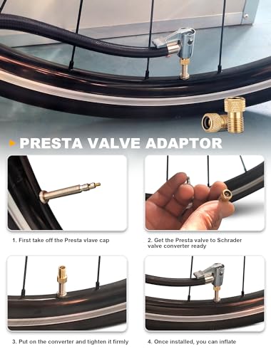 LUMITECO 20'' Tire Inflator Hose Adapter, Lock On Air Chuck w/Converting Nuts & Presta Valve Adaptor for Air Compressor, Schrader Valve Adapter for Tire Pump's Twist On Convert to Lock On Connection - Image 3