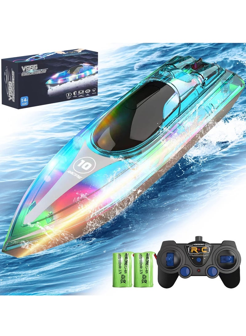 KASTWAVE RC Boat with LED Lights, Remote Control Boat Kids, Toy Water Boat, 2 Hour Endurance Remote Control Boat for Pool with 2 Rechargeable Batteries, for Pools and Lakes, Pool Toys, Capsize Recovery - Image 1