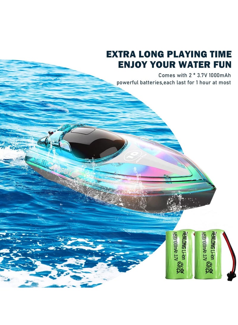 KASTWAVE RC Boat with LED Lights, Remote Control Boat Kids, Toy Water Boat, 2 Hour Endurance Remote Control Boat for Pool with 2 Rechargeable Batteries, for Pools and Lakes, Pool Toys, Capsize Recovery - Image 2