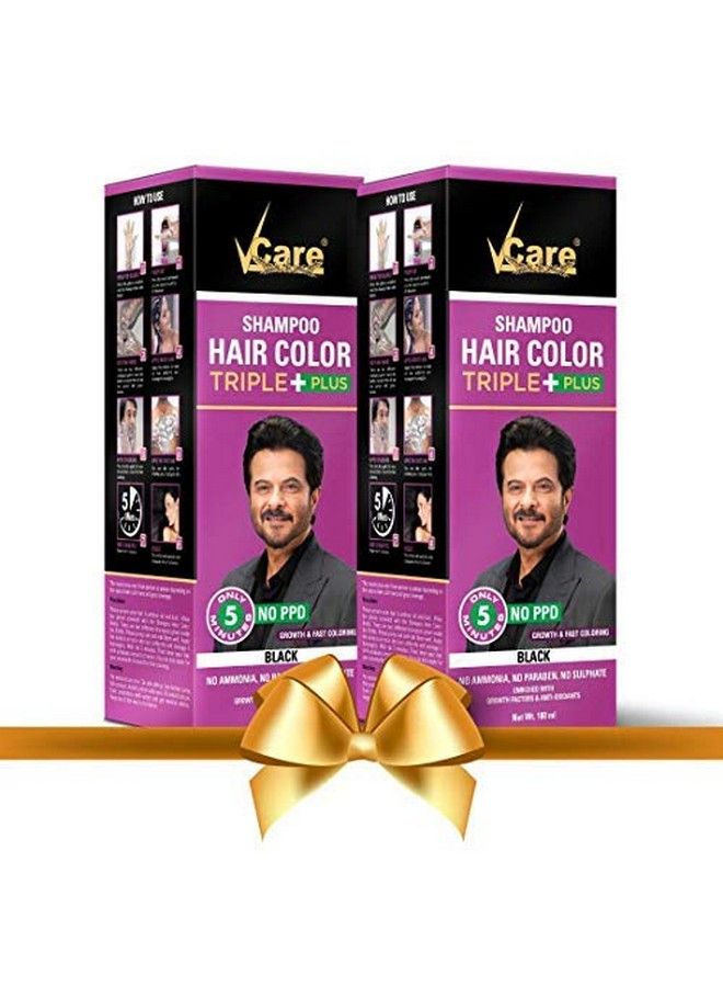 VCare شامبو تلوين الشعر شامبو أسود 180 مل للنساء والرجال؛ مجموعة تلوين جذور الشعر في 5 دقائق فقط؛ بدون بارابين وأمونيا وكبريتات؛ لون شعر مثل الصالون في المنزل (عبوة من قطعتين) - Image 2