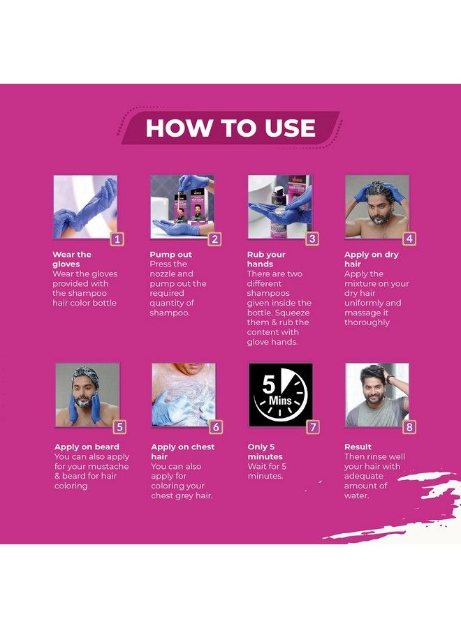 VCare شامبو تلوين الشعر شامبو أسود 180 مل للنساء والرجال؛ مجموعة تلوين جذور الشعر في 5 دقائق فقط؛ بدون بارابين وأمونيا وكبريتات؛ لون شعر مثل الصالون في المنزل (عبوة من قطعتين) - Image 5