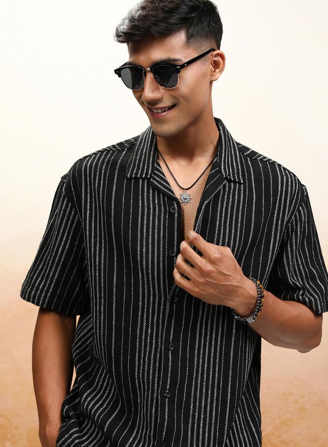 HIGHLANDER Striped Oversized Collared Shirt - Image 1