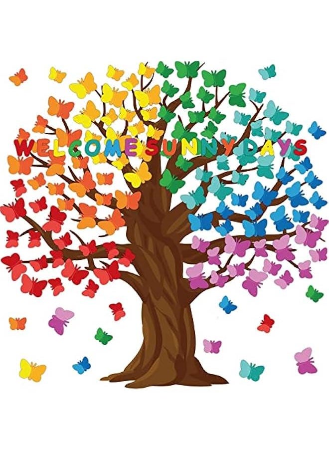 Arabest 128 Pcs erfly Tree Bulletin Board Decorations Spring Classroom Bulletin Board Sets Welcome Sunny Days Back to School Cutouts for Wall Background Chalkboard Supplies  - Image 1