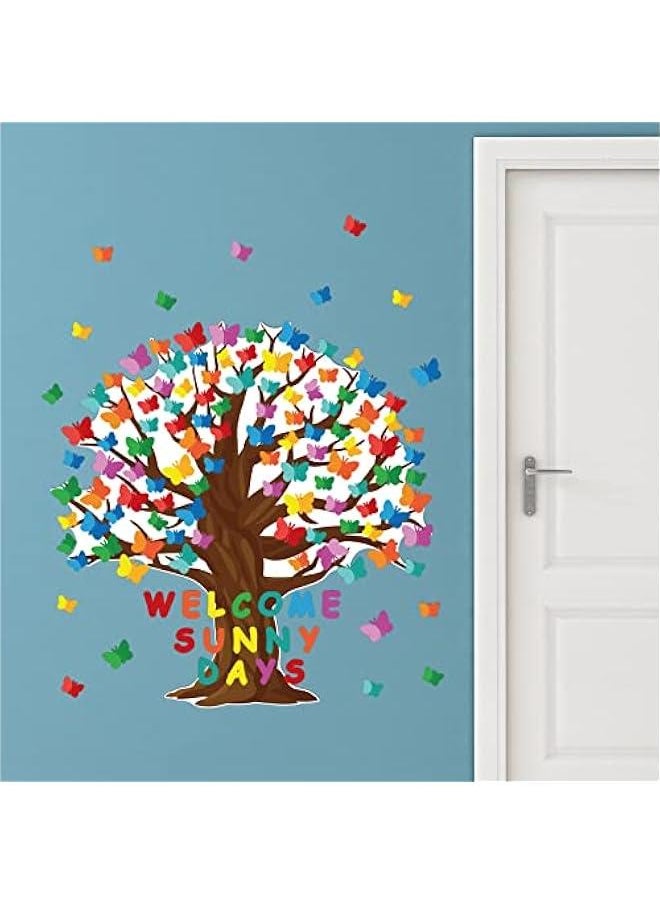 Arabest - 128 Pcs erfly Tree Bulletin Board Decorations Spring Classroom Bulletin Board Sets Welcome Sunny Days Back to School Cutouts for Wall Background Chalkboard Supplies - Image 1