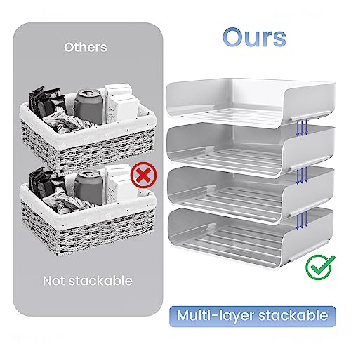 Tomorotec Desk Letter Tray Set, A4 Size White Stackable Document Organizer Office Desktop File Paper Holder Book Storage Rack Side Load Anti-Skid Stacking Support Convex Bottom (2X Landscape) - Image 4
