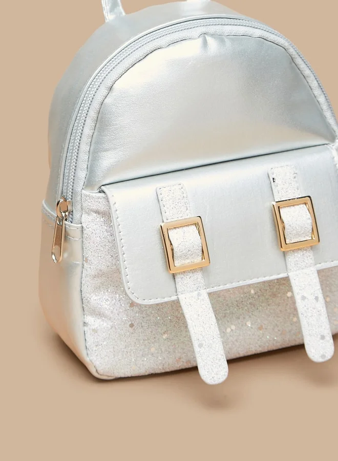 Flora Bella By Shoexpress Glittery Backpack with Adjustable Straps and Zip Closure