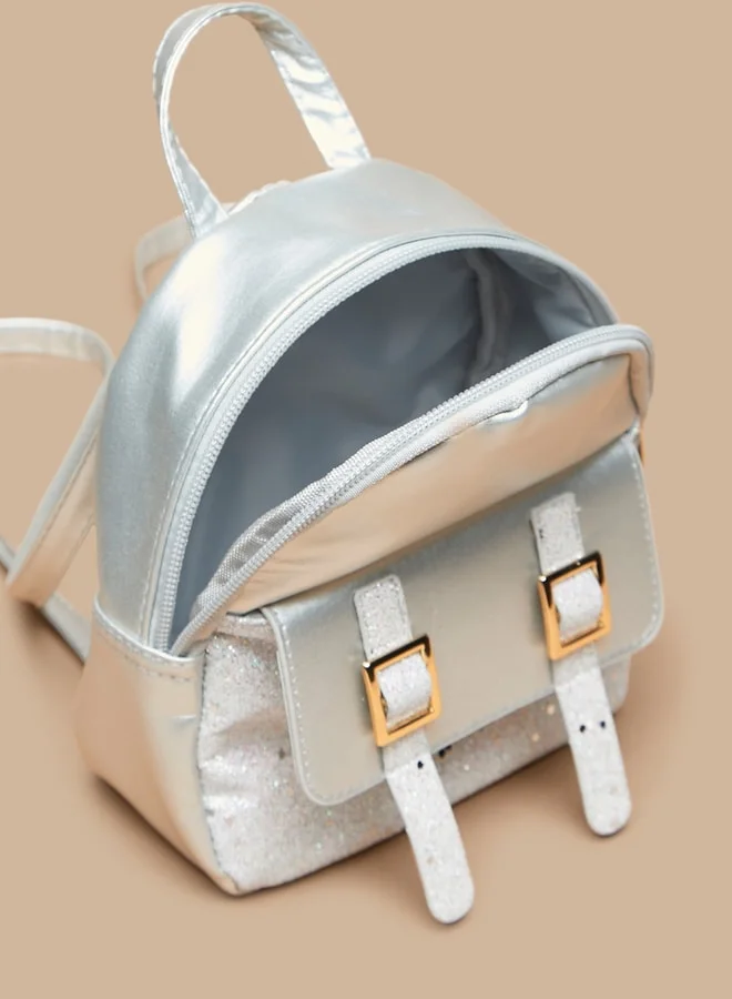 Flora Bella By Shoexpress Glittery Backpack with Adjustable Straps and Zip Closure
