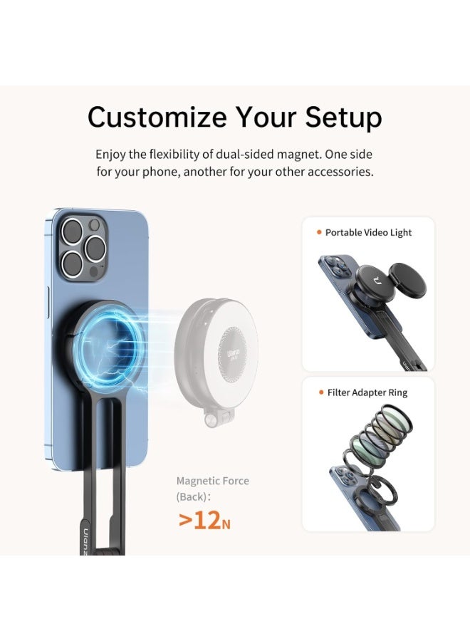ULANZI MA30 Magnetic Phone Tripod Stand for iPhone - Aluminium Smartphone Mini Tripod Foldable Pocket Cell Phone Stand Dual-Sided Magnet Quick Mount Compatible with iPhone 16 15 14 13 12 (Black) - Image 3