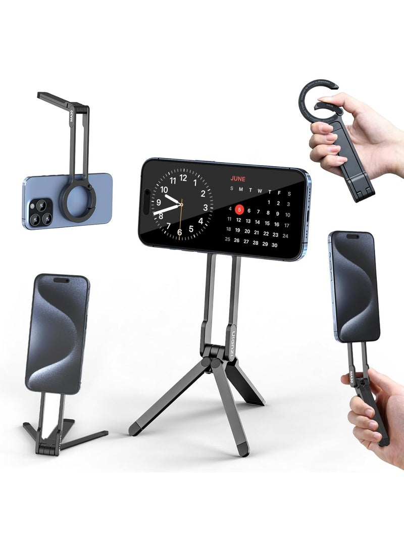 ULANZI MA30 Magnetic Phone Tripod Stand for iPhone - Aluminium Smartphone Mini Tripod Foldable Pocket Cell Phone Stand Dual-Sided Magnet Quick Mount Compatible with iPhone 16 15 14 13 12 (Black) - Image 1
