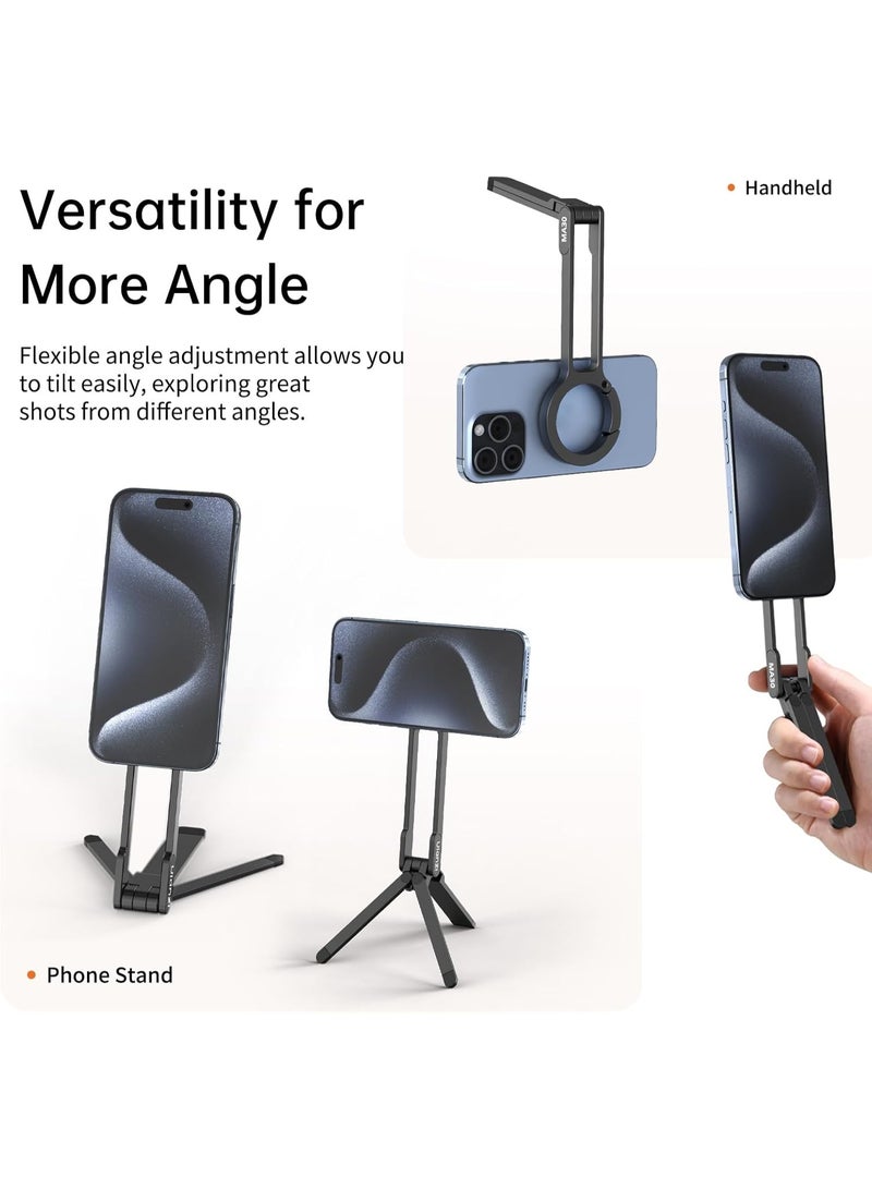 ULANZI MA30 Magnetic Phone Tripod Stand for iPhone - Aluminium Smartphone Mini Tripod Foldable Pocket Cell Phone Stand Dual-Sided Magnet Quick Mount Compatible with iPhone 16 15 14 13 12 (Black) - Image 5