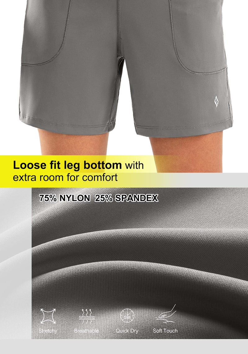 SANTINY Women's 6'' Athletic Long Shorts with 4 Pockets High Waisted Bermuda Shorts for Women Walking Running Casual (Light Grey_L) - Image 4