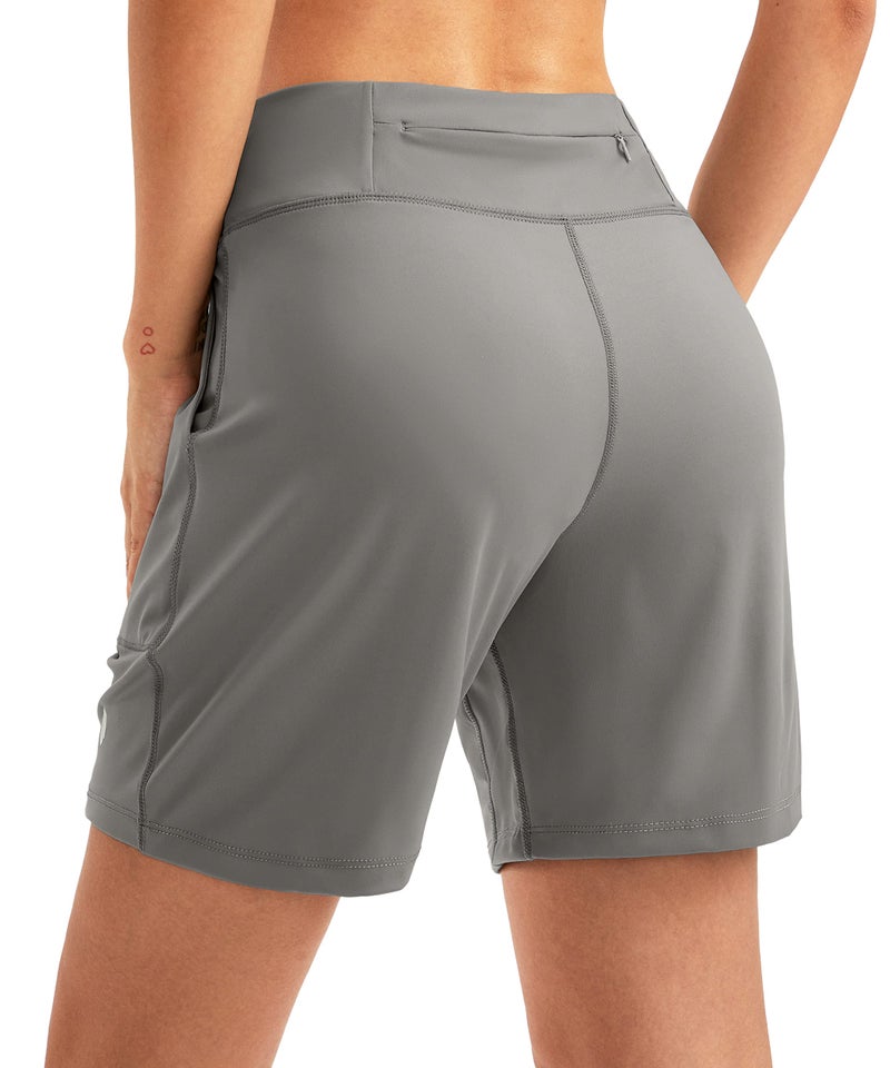 SANTINY Women's 6'' Athletic Long Shorts with 4 Pockets High Waisted Bermuda Shorts for Women Walking Running Casual (Light Grey_L) - Image 2