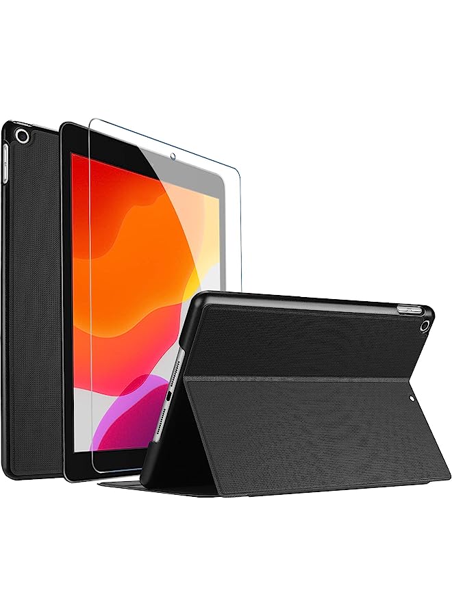Procases New Ipad 10.2 (2021 9Th Gen/2020 8Th Generation/ 2019 7Th Generation) Case With Tempered Glass Screen Protector, Slim Stand Protective Case Folio Cover For 10.2" Ipad 9Th / 8Th / 7Th -Black - Image 1
