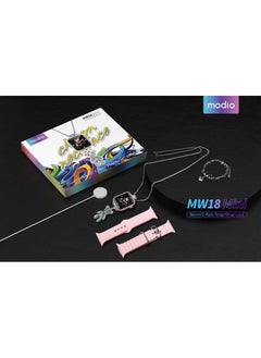 modio Modio MW 18 Mini 36 mm HD Display Smart Watch with 2 Pair Strap and Stylish Chain Necklace and Bracelet with Wireless Charger Pink  - Image 2
