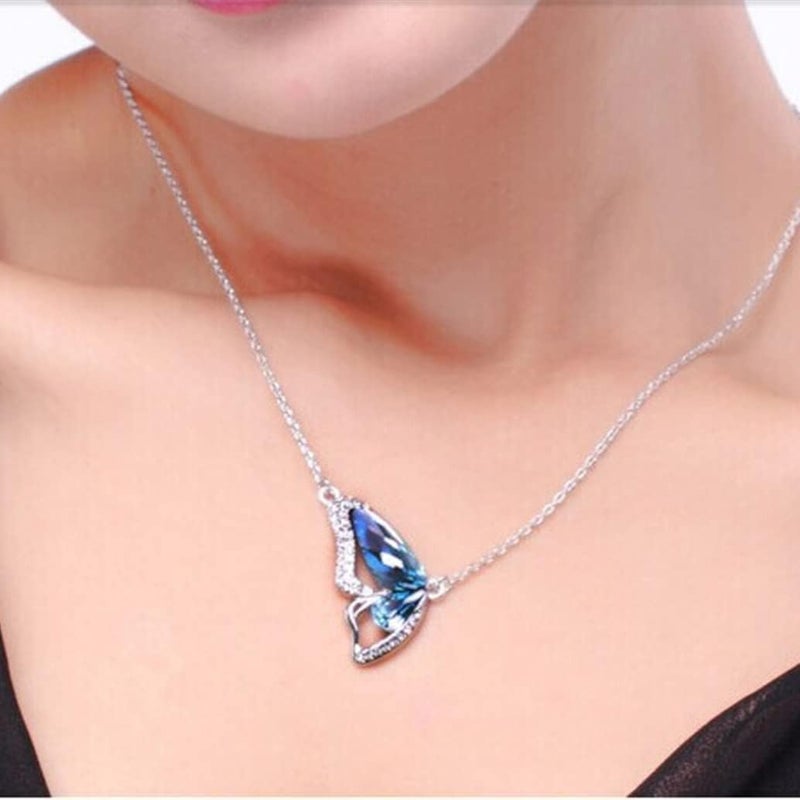 Excefore Butterfly Jewelry Set, Butterfly Stylish Chain Pendant Necklace, Silver Butterfly Pendant Necklace Earrings Bracelet Set, Butterfly Necklace Birthstone Jewelry for Women Girls - Image 2