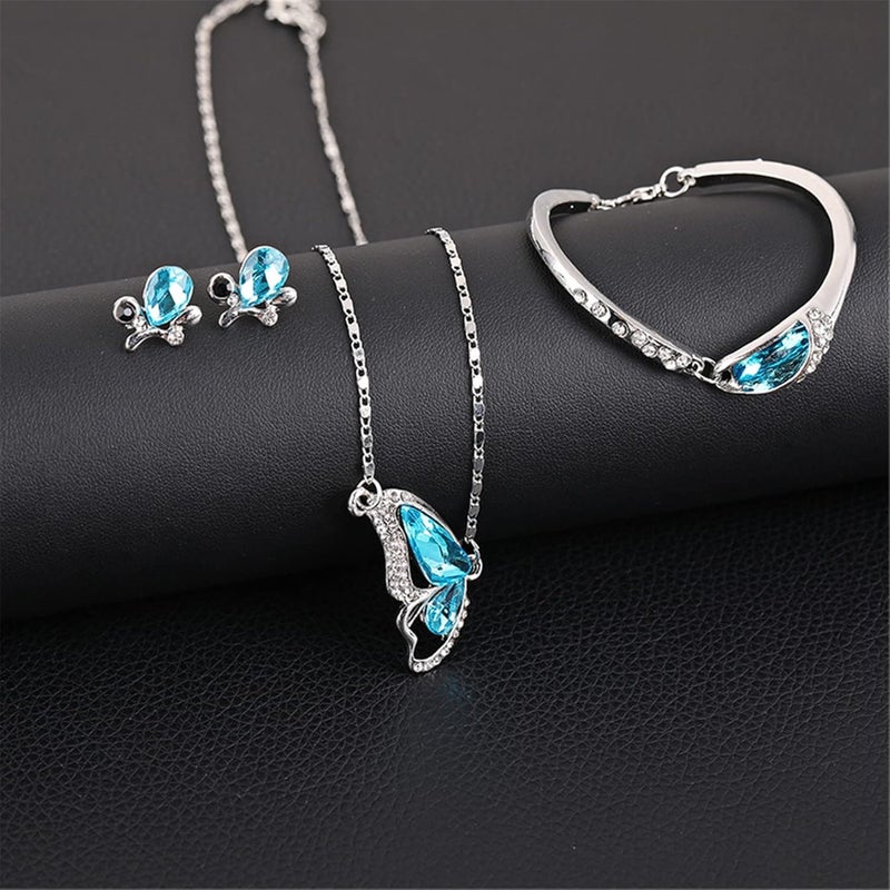 Excefore Butterfly Jewelry Set, Butterfly Stylish Chain Pendant Necklace, Silver Butterfly Pendant Necklace Earrings Bracelet Set, Butterfly Necklace Birthstone Jewelry for Women Girls - Image 4