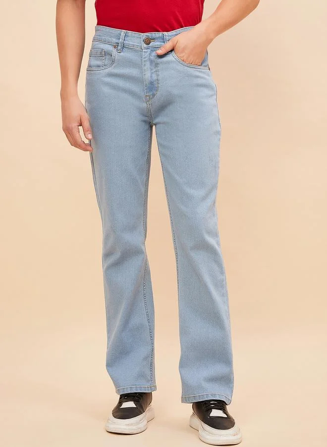 HIGH STAR Mid Rise Light Wash Bootcut Jeans by Styli