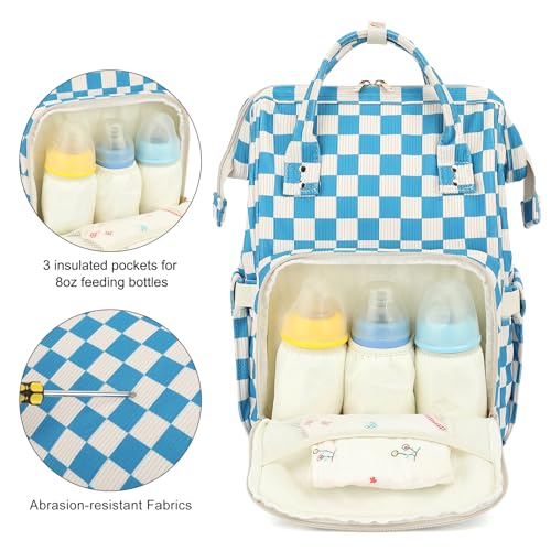 Dezcrab Baby Diaper Bag Backpack for Mom, Large Capacity Travel Nappy Bag for Boys & Girls with Stroller Straps (Corduroy Checkered Blue) - Image 3