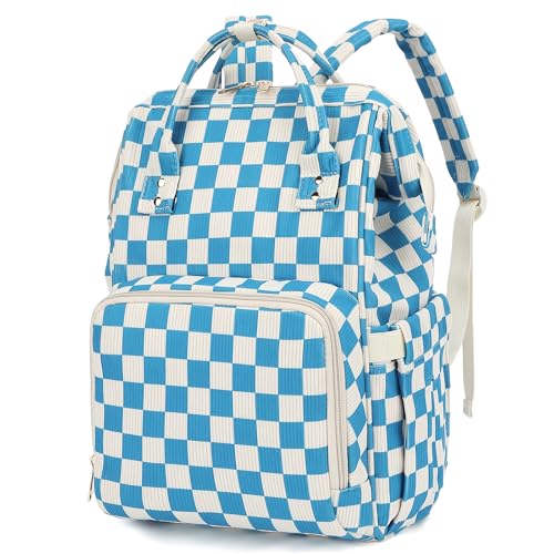 Dezcrab Baby Diaper Bag Backpack for Mom, Large Capacity Travel Nappy Bag for Boys & Girls with Stroller Straps (Corduroy Checkered Blue) - Image 1
