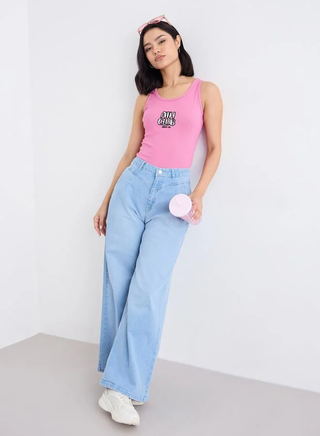 Styli Styli Embroidered Slogan Ribbed Tank