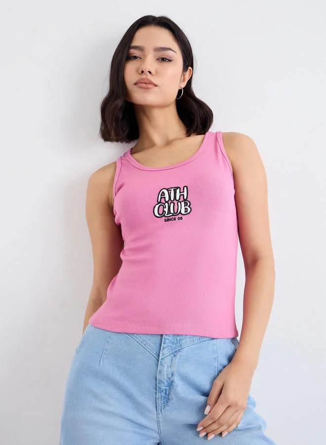 Styli Styli Embroidered Slogan Ribbed Tank