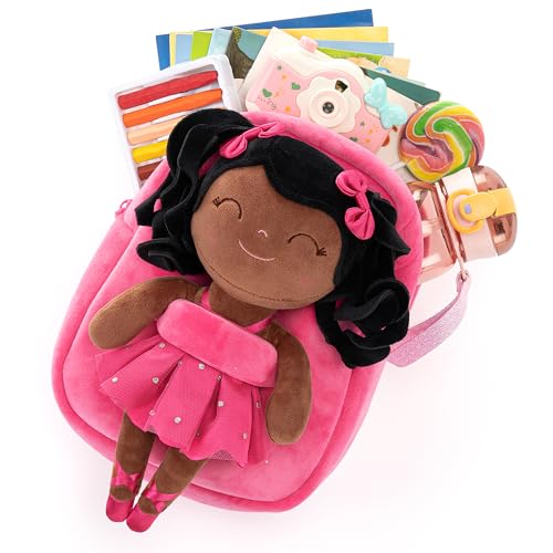 Gloveleya Toddler Backpack for Kids Soft Toys Plush Curly Ballet Girl Doll Rose - Image 1
