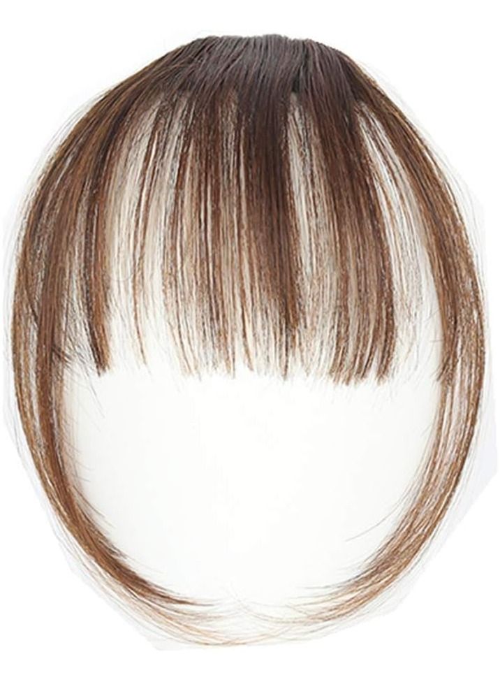 ORiTi Natural Synthetic Hair Flat Bangs Fringe Mini Hair Bangs Fashion one Clip in Hair Extension (Light brown) - Image 1