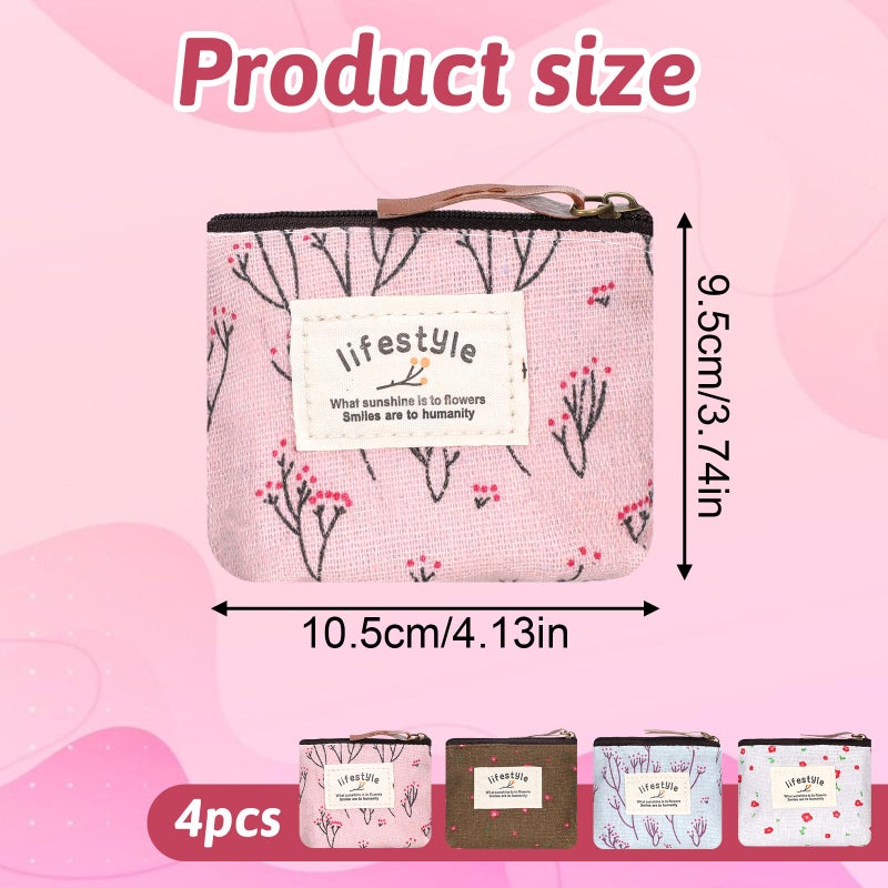 Zyghjort Mini Makeup Bag, 4 Pcs 4Ã—3.7 Inch Linen Floral Small Makeup Bag for Purse Portable Small Zipper Pouch Cute Fabric Mini Cosmetic Bags for Women Girls Home Travel Lipstick Coin Cards Storage (4 Style) - Image 2