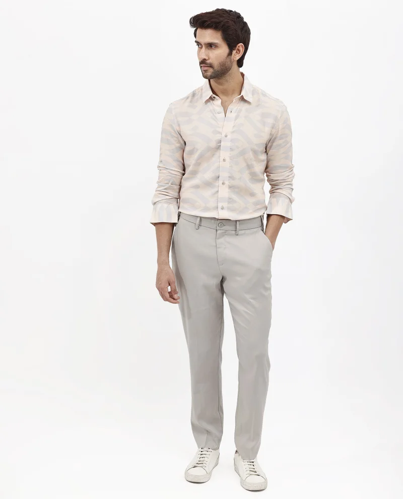 Rare Rabbit Rare Rabbit Mens Inot Pastel Peach Full Sleeve Regular Fit Abstract Print Shirt