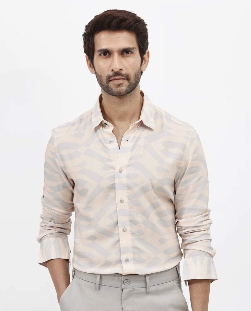 Rare Rabbit Rare Rabbit Mens Inot Pastel Peach Full Sleeve Regular Fit Abstract Print Shirt