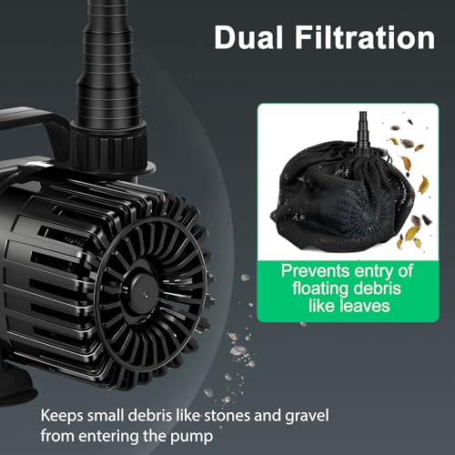 Hurmovae Pond Pump, 1800 GPH & 14ft Lift, 100W Ultra-Quiet Fountain Pump for Fish Koi Pond Waterfall & Water Feature, Submersible Water Pump,180° Adjustable Outlet, Barrier Bag & 20FT Cord, UL Listed - Image 5