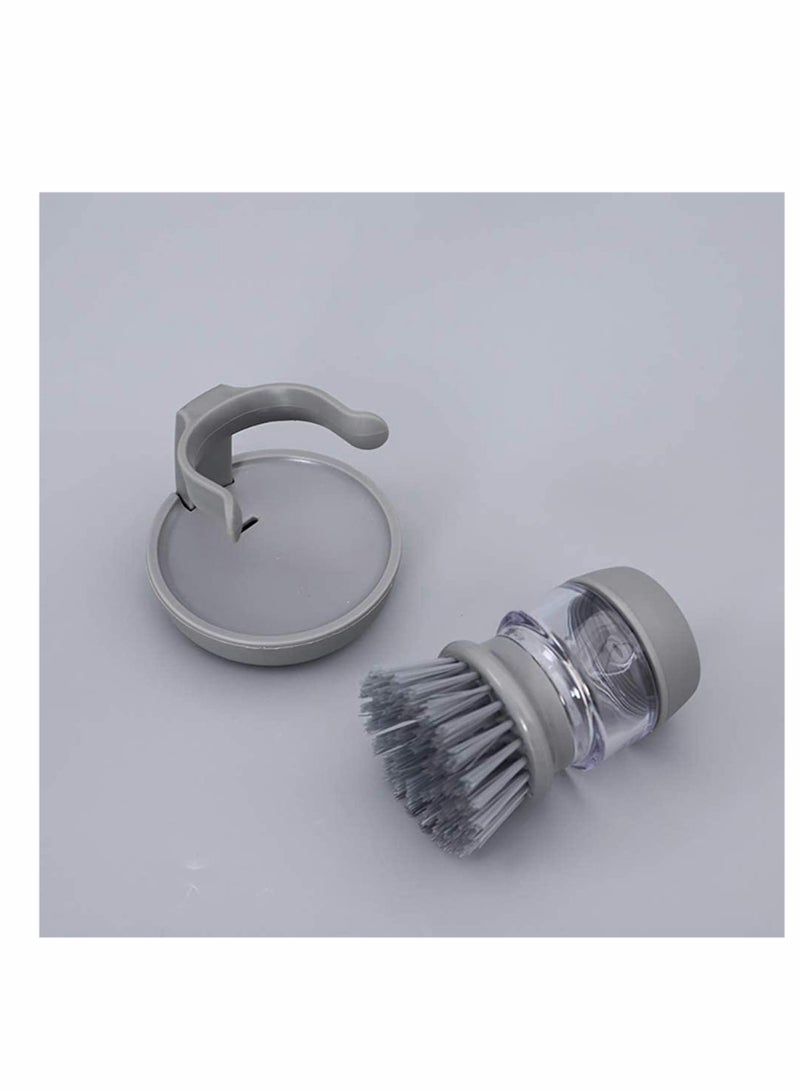 Zikra Soap Dispensing Palm Scrub Brush with Drip Tray, Washing Brush for Dishes Pots Pans Sink Cleaning, Easy to Grip Household Cleaning Brushes, Kitchen Scrubber Storage Stand Set (Gray) - Image 3