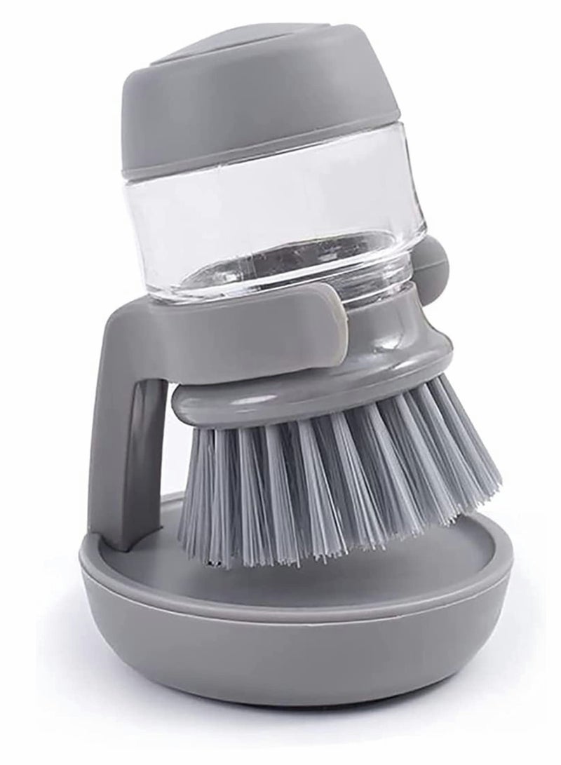 Zikra Soap Dispensing Palm Scrub Brush with Drip Tray, Washing Brush for Dishes Pots Pans Sink Cleaning, Easy to Grip Household Cleaning Brushes, Kitchen Scrubber Storage Stand Set (Gray) - Image 1