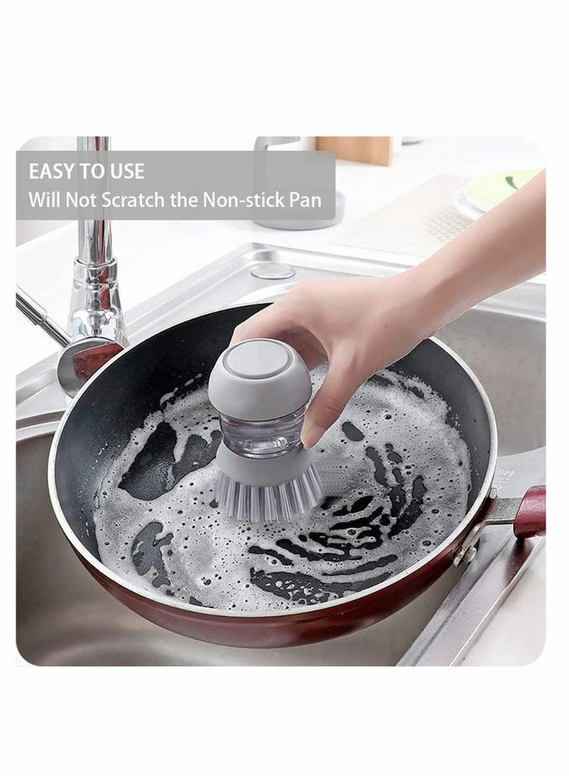 Zikra Soap Dispensing Palm Scrub Brush with Drip Tray, Washing Brush for Dishes Pots Pans Sink Cleaning, Easy to Grip Household Cleaning Brushes, Kitchen Scrubber Storage Stand Set (Gray) - Image 5