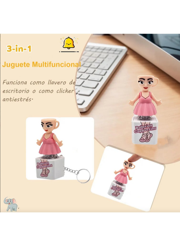 Ballerina Cappuccina Keyring – A delightful touch with sparkle and sound!  A ballerina with a cappuccino cup head! Makes a pleasing sound when pressed. Features a cheerful light. Modern design, lightweight (only 6.5 cm long). Perfect as a gift for birthdays, Christmas, and ideal for coffee lovers. - Image 1