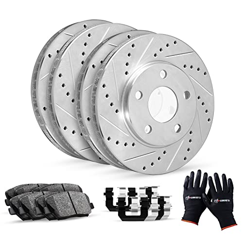 R1 Concepts Front Rear Brakes and Rotors Kit |Front Rear Brake Pads| Brake Rotors and Pads| Ceramic Brake Pads and Rotors |Hardware Kit|fits 2014-2015 Lexus IS250 - Image 1