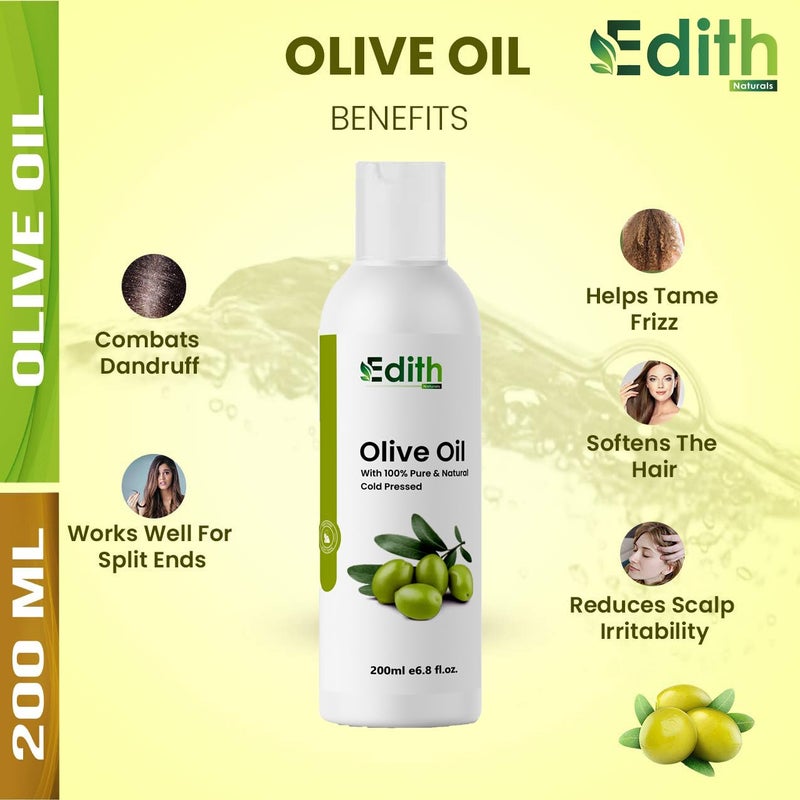 EDITH 100% زيت زيتون بكر مضغوط على البارد للشعر والبشرة للرجال والنساء 200 مل - Image 2