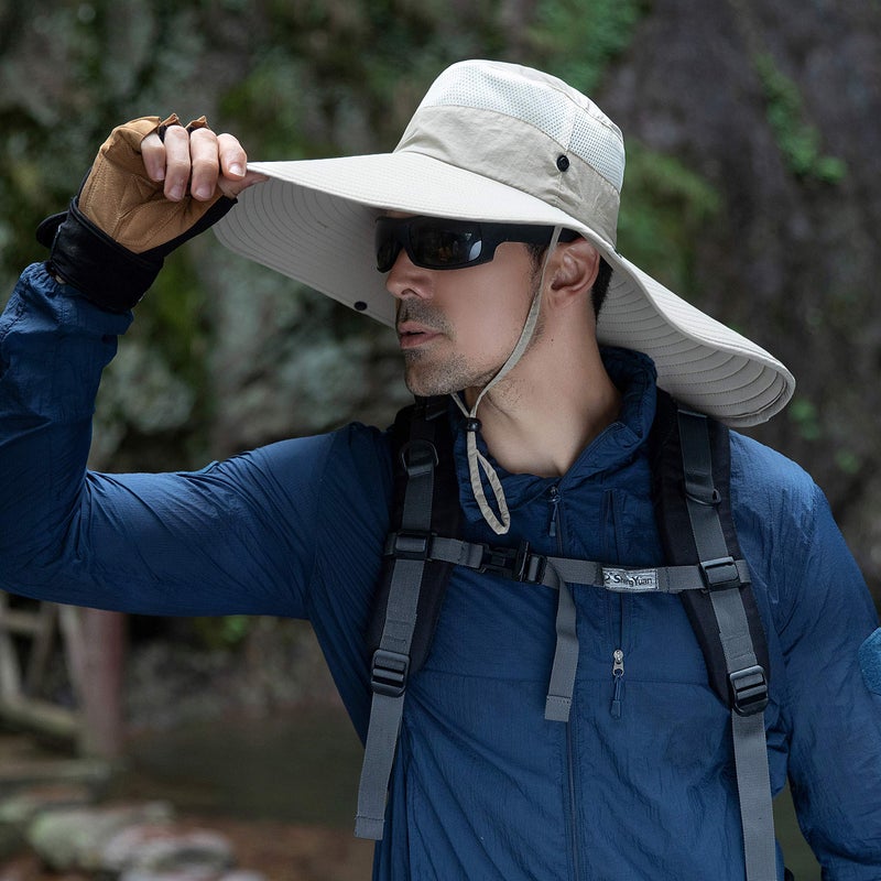 Huamulan 6" Wide Brim Sun Protection Hat Outdoor Unisex Bucket Hats for Hiking Beach Fishing Safari Garden Lawn Yard Work Kayaking B2-Beige - Image 3