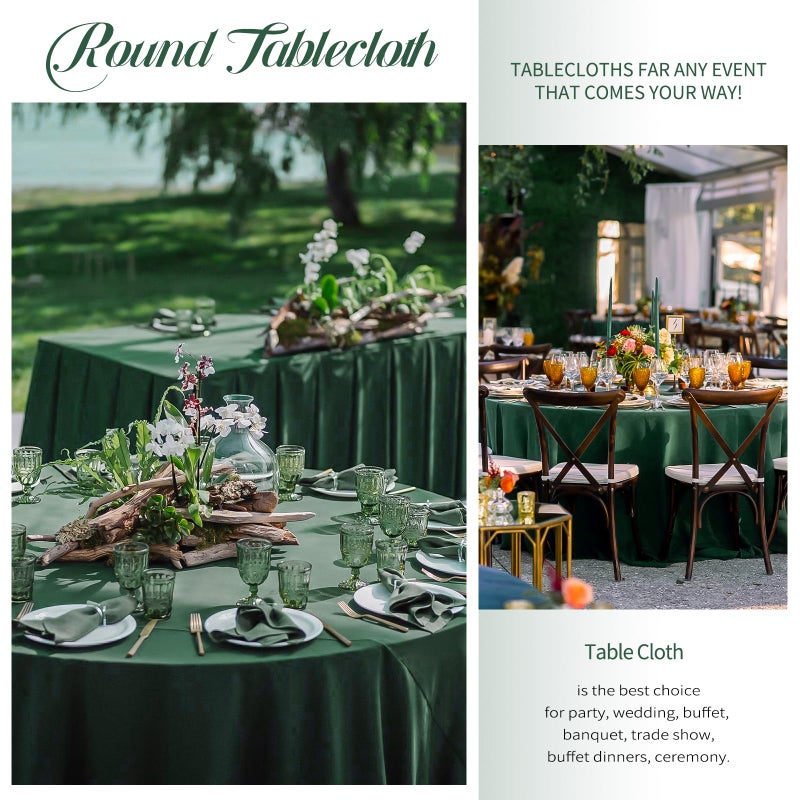 REWOMC 10 Pack Hunter Green Round Tablecloths - 90 Inch, Polyester, Stain and Wrinkle Resistant, Washable Fabric Table Cloth for Wedding Banquet Parties - Image 5