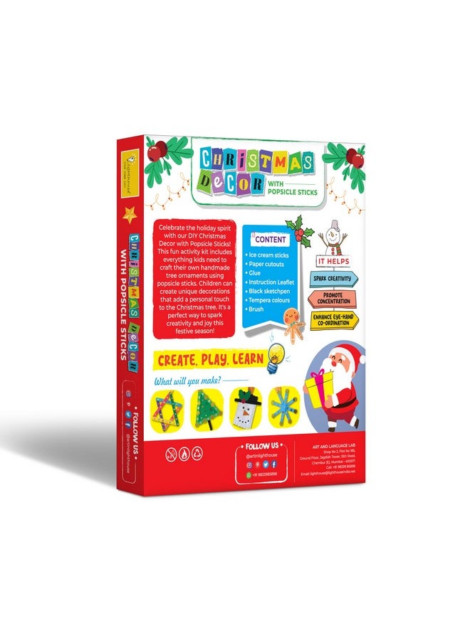 Lighthouse LIGHTHOUSE Art and Craft Kit | DIY Christmas Decor With Popsicle Sticks for Kids, Includes 25 Popsicle Sticks, Colour Paper Cutouts, Foil Mirrors, Sequins, and More | Christmas Gift for Kids (Pack of 5)  - Image 5