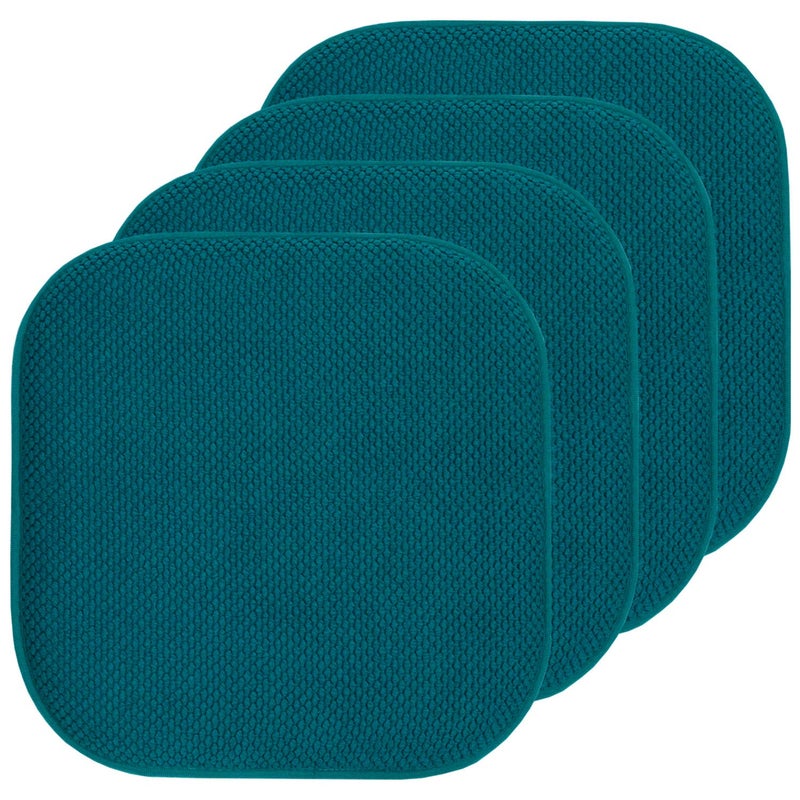 Sweet Home Collection Chair Cushion Memory Foam Pads Honeycomb Pattern Slip Non Skid Rubber Back Rounded Square 16 x 16 Seat Cover 4 Pack Peacock Blue